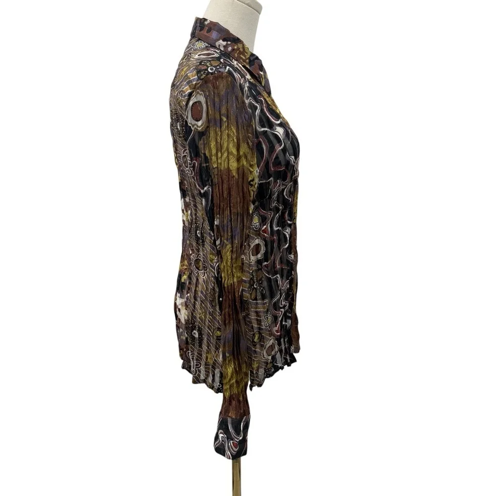 Belissimo New York XL Sheer Crinkle Blouse Metallic Abstract Print NWT‎ Top Boho